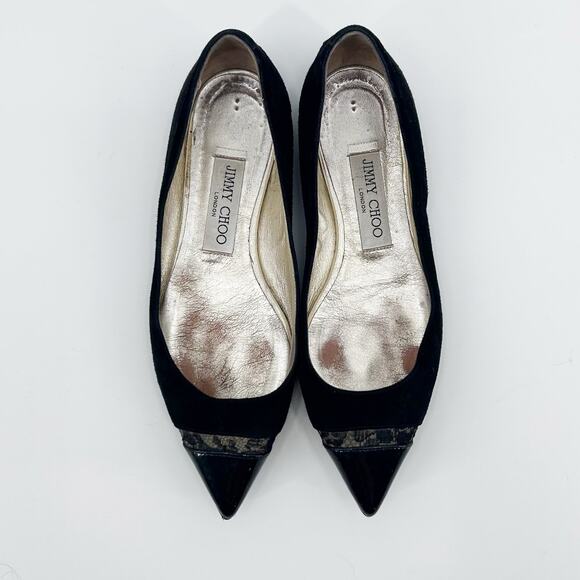 Jimmy Choo Ginny Ballet Flats Pointed Toe Patent Suede Lace Black Womens 36 (6) - Picture 9 of 12